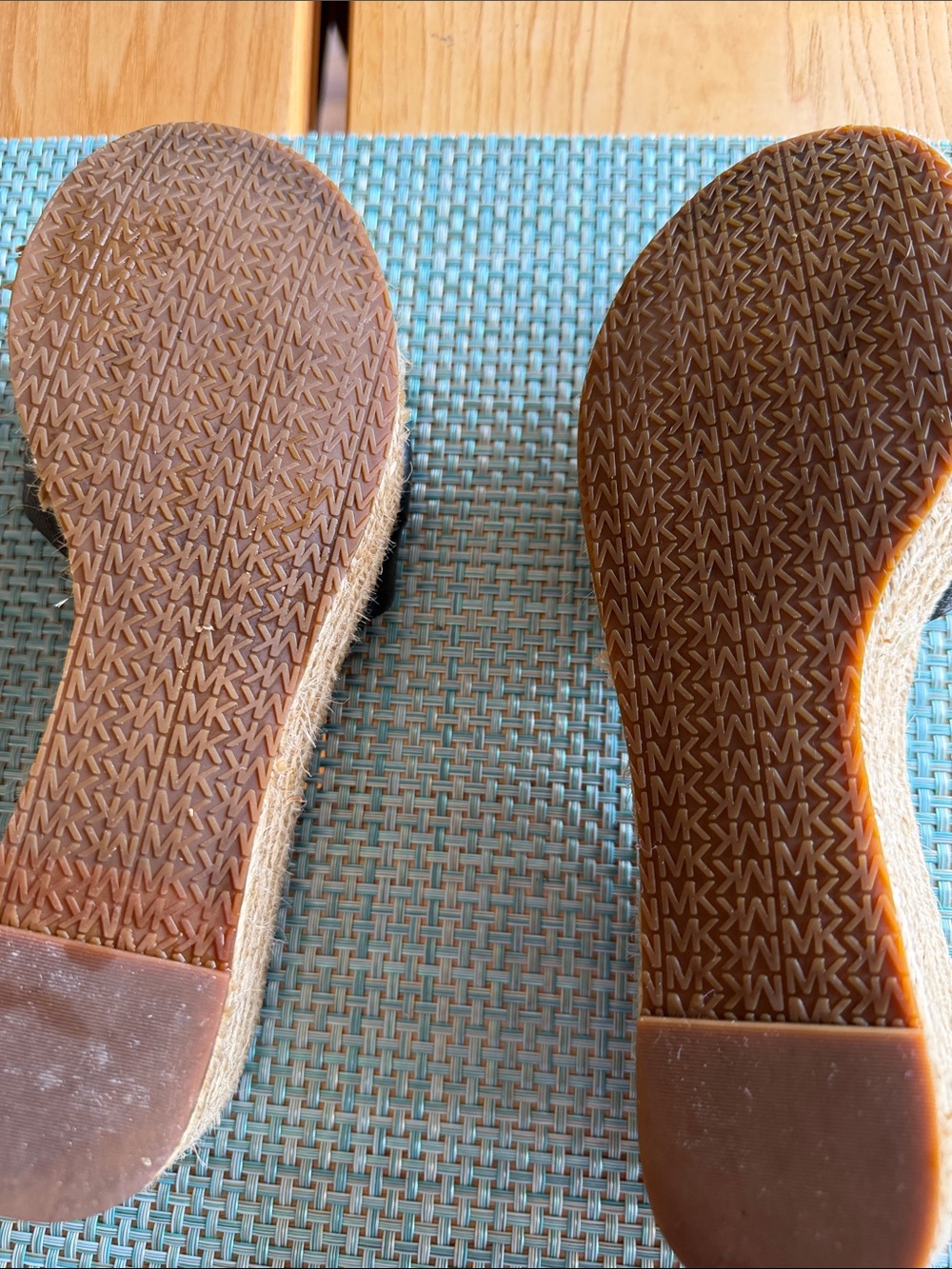Michael Kors Black Leather Espadrille Wedge Slide Sandals with Gold Logo - Picture 4 of 4